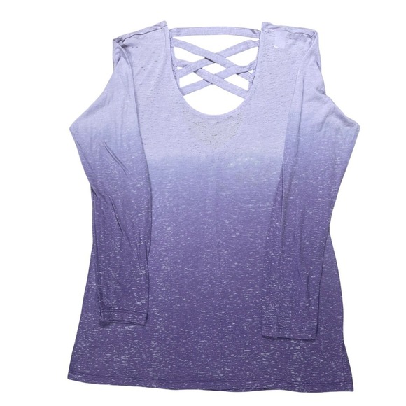Earth Yoga Tops - XL Earth Yoga Purple Ombre Lattice Back Organic Cotton Long Sleeve Athleisure